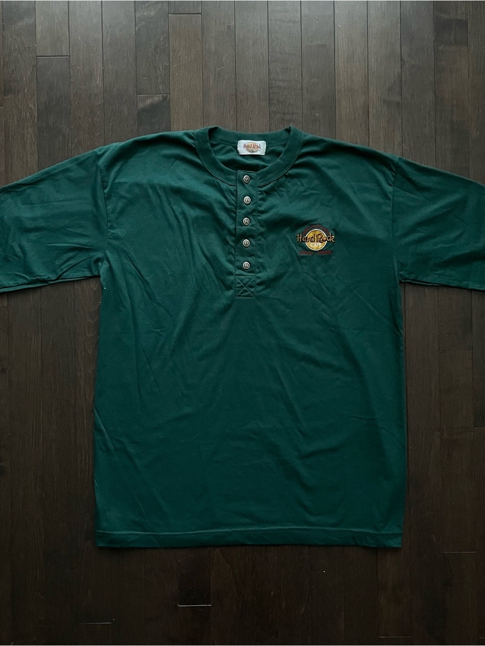 Hard Rock Cafe Dark Green Henley Tee with Embroidered Logo